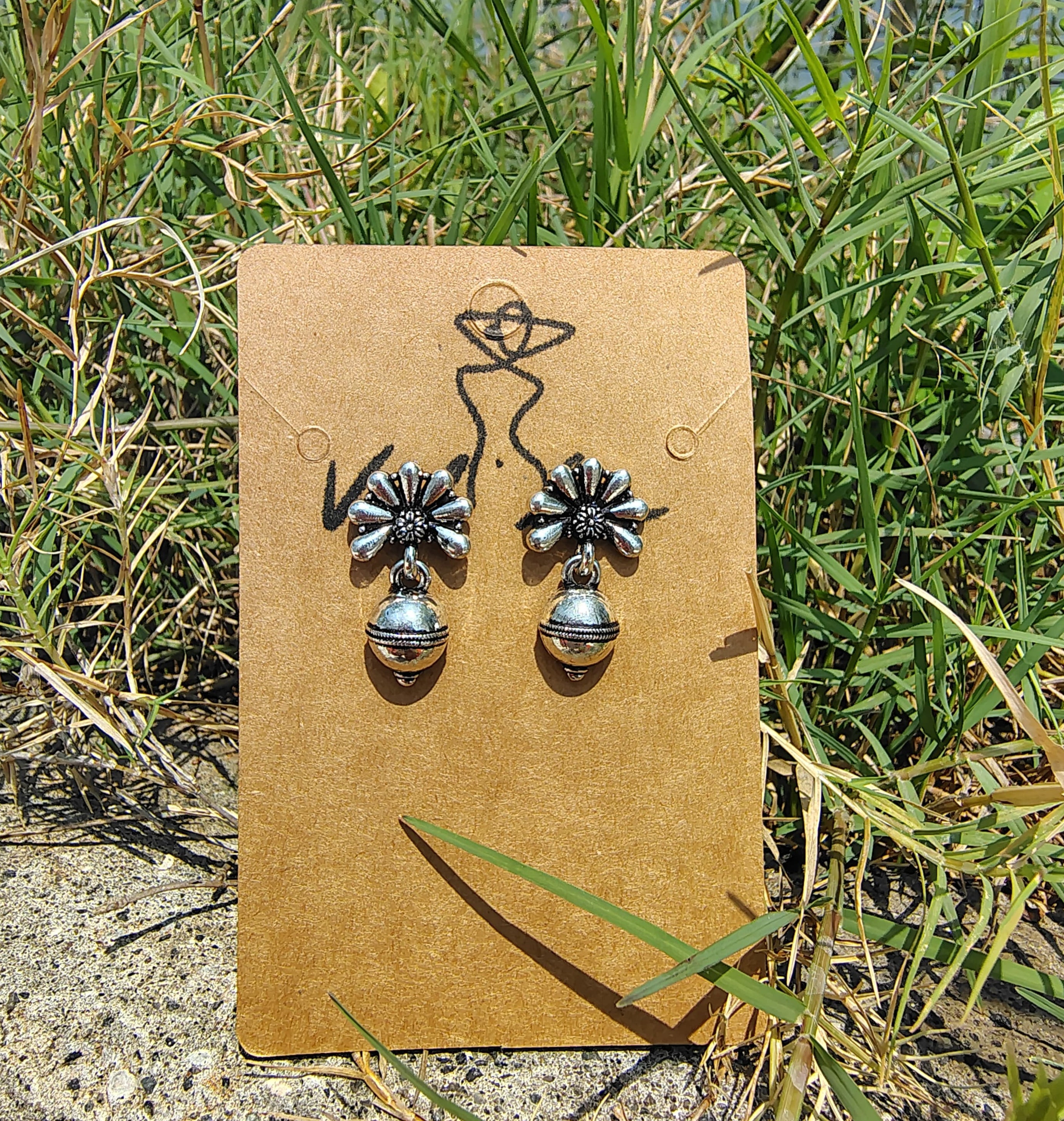 Flower Design oxidized drop earrings