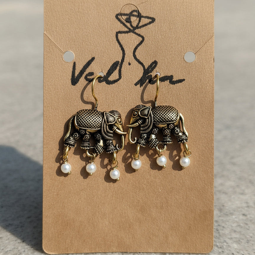 Oxidized Gold tone Elephant Hook Earrings