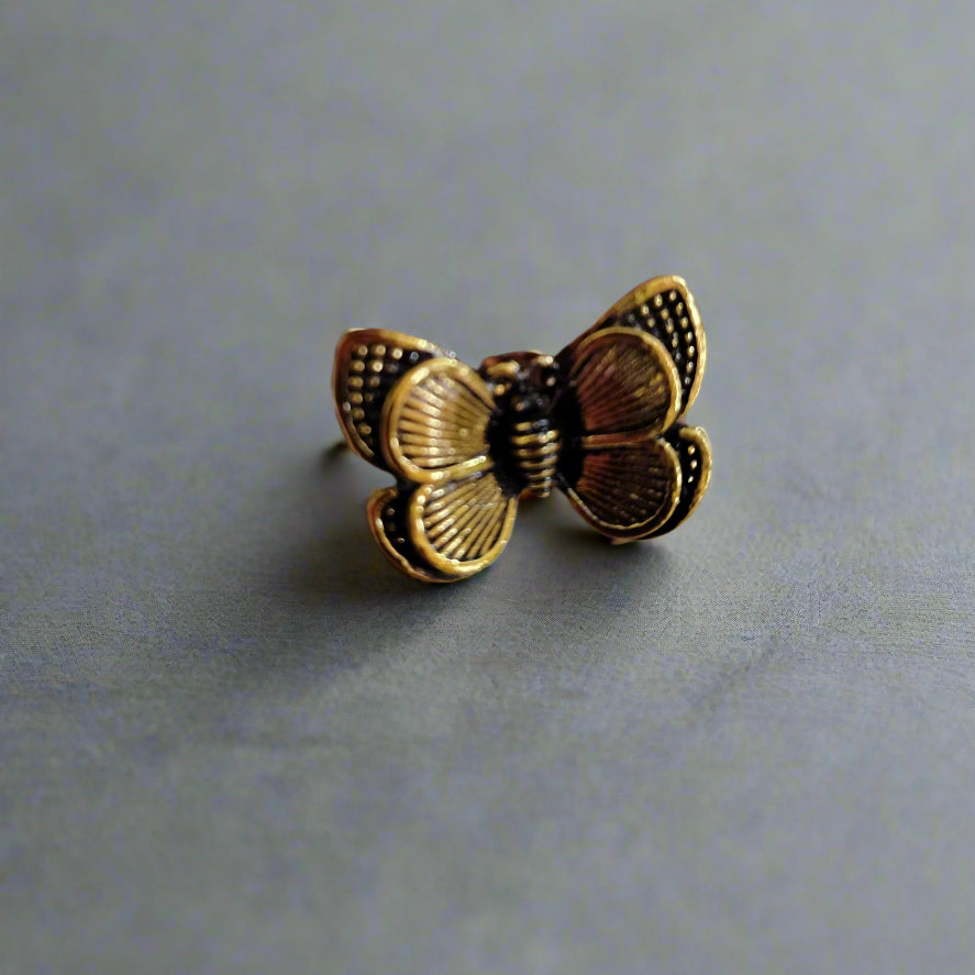 Antique Gold Oxidized Butterfly Studs