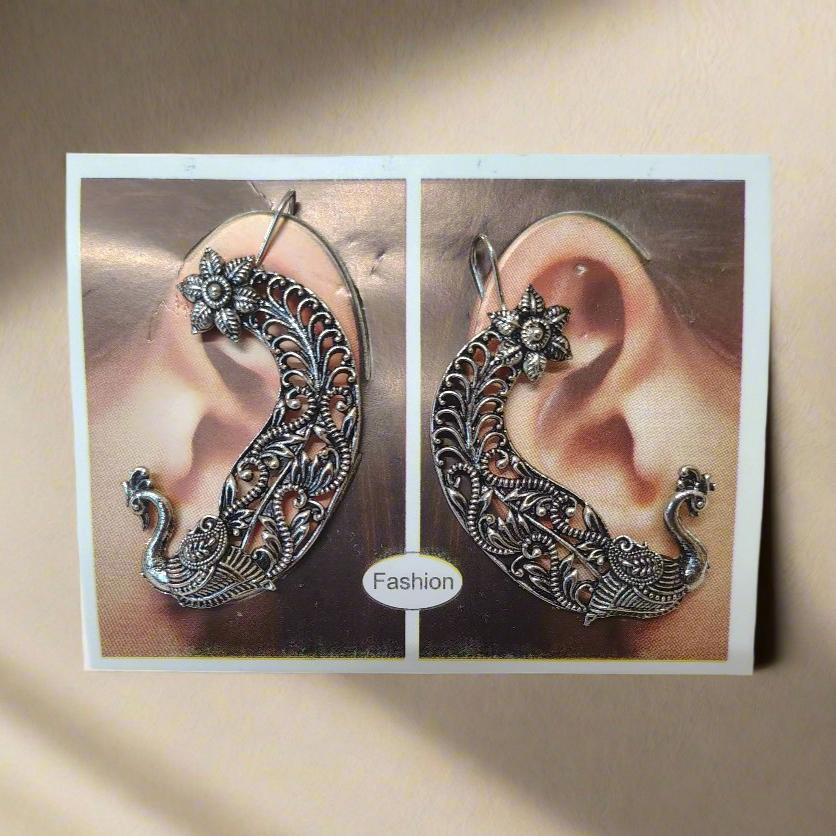 Peacock Design Oxidized Ear Cuff