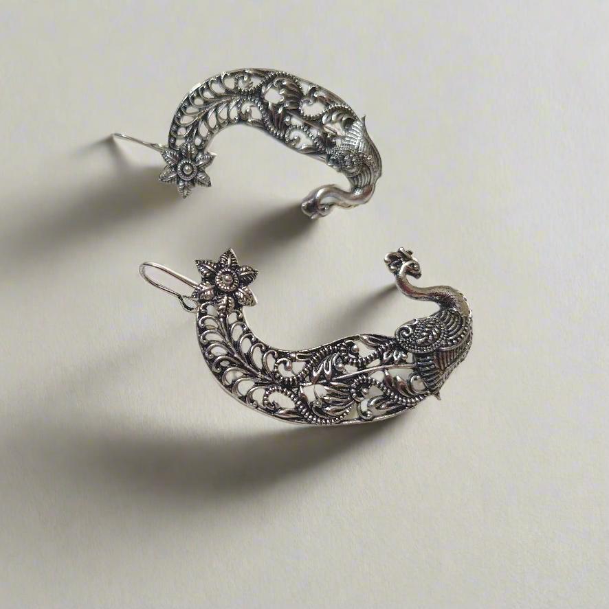 Peacock Design Oxidized Ear Cuff