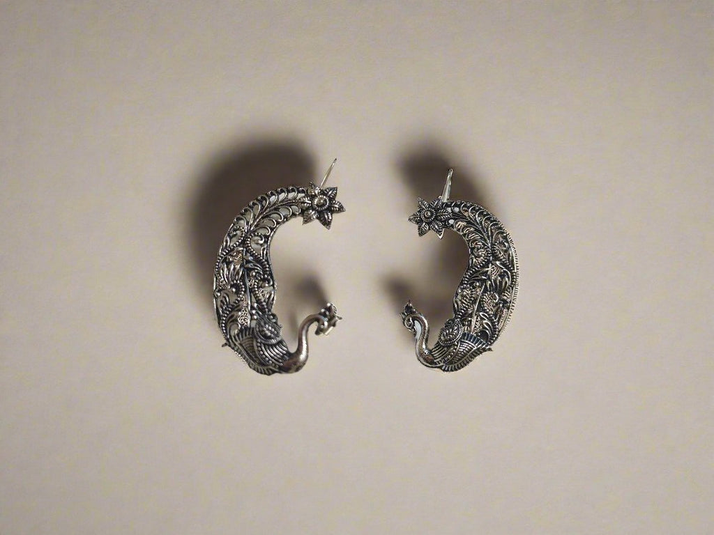 Peacock Design Oxidized Ear Cuff