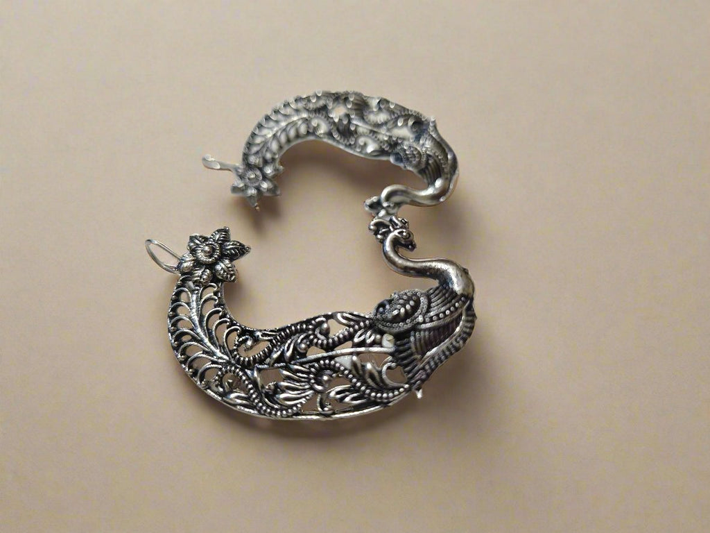 Peacock Design Oxidized Ear Cuff