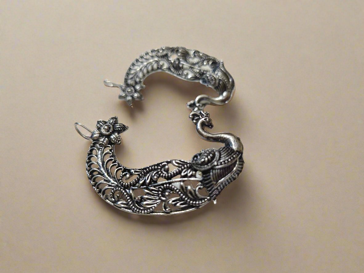 Peacock Design Oxidized Ear Cuff