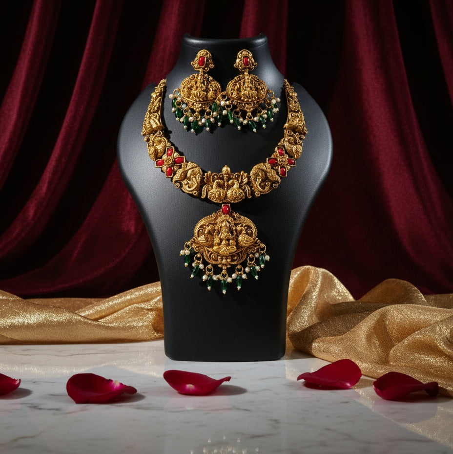 Heavy Coral Lakshmi set