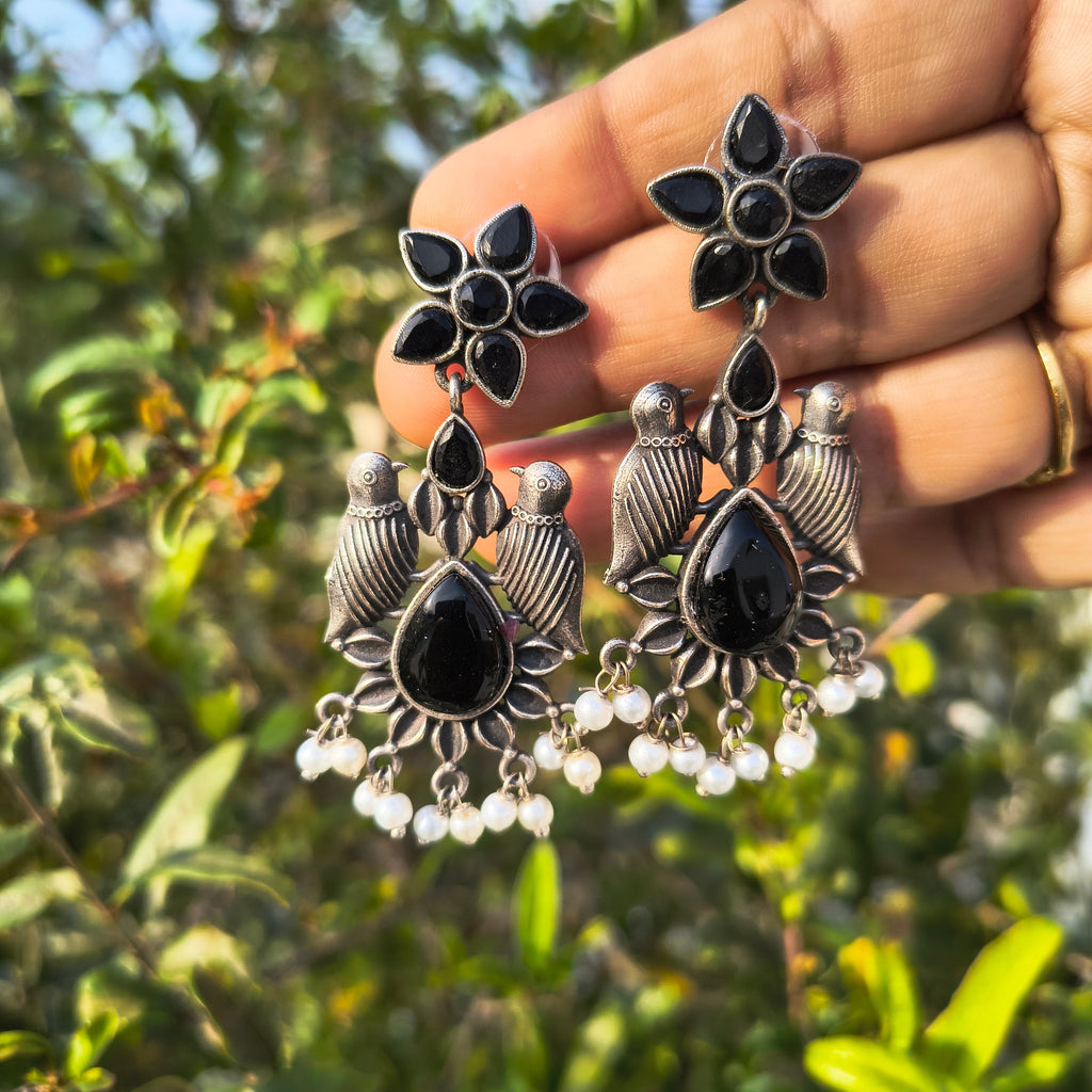 Black bird earrings