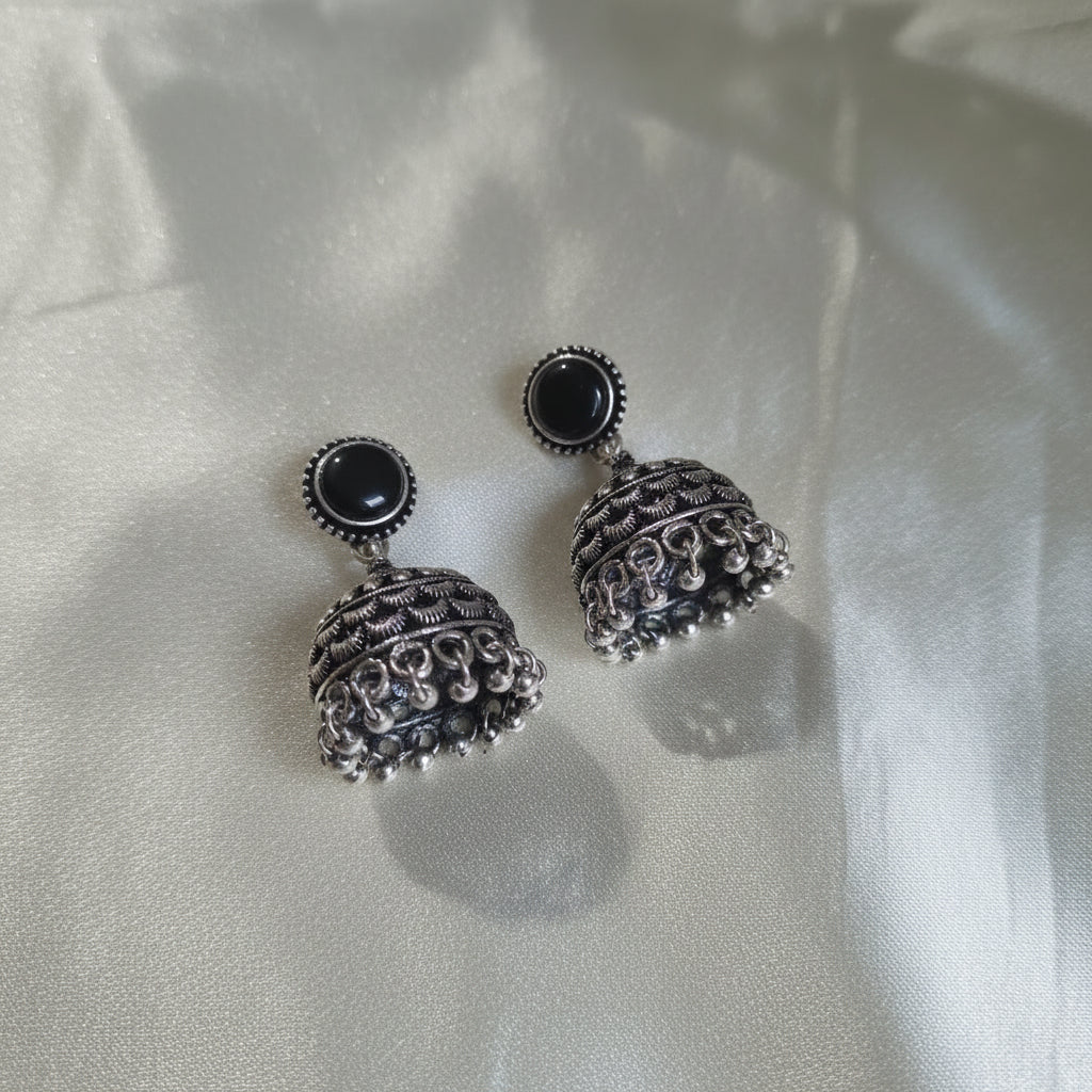 Black stone oxidised silver jumkas