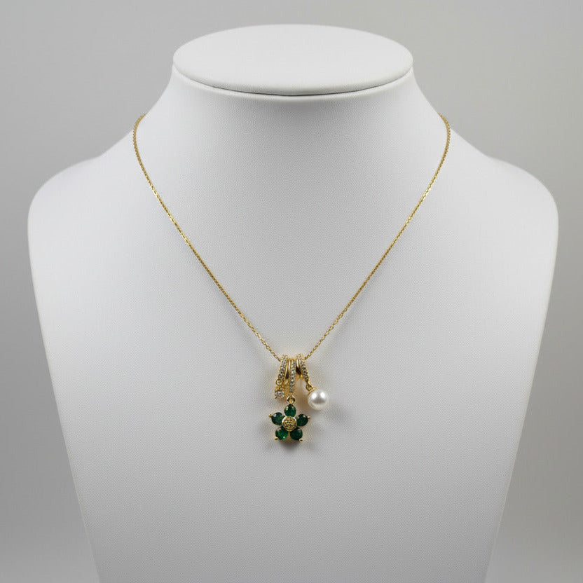 Multi charm emerald flower pendant chain