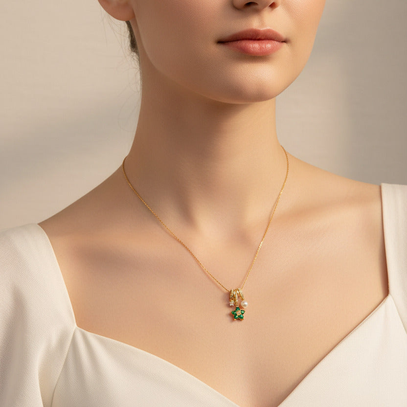 Emerald stone pendant chain