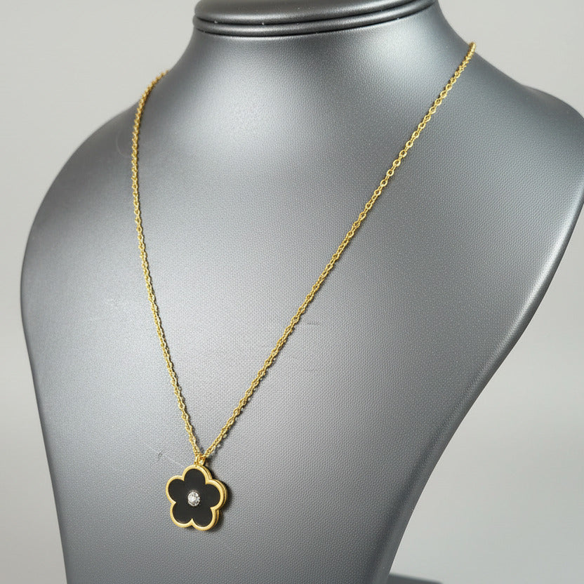 Black Flower Pendant Chain
