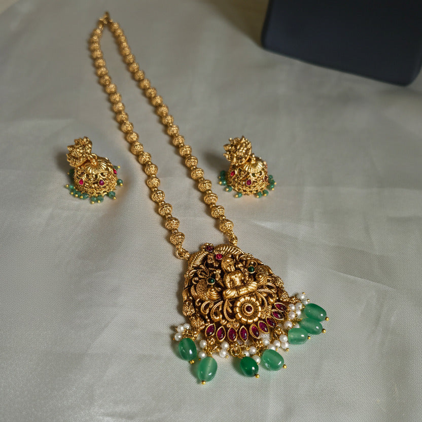 LAKSHMI HARAM SET WITH MINT GREEN BEADS