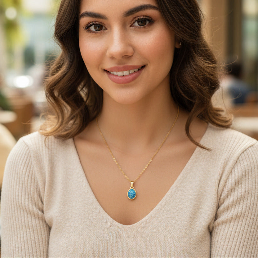 Aqua Blue Stone Chain Pendant