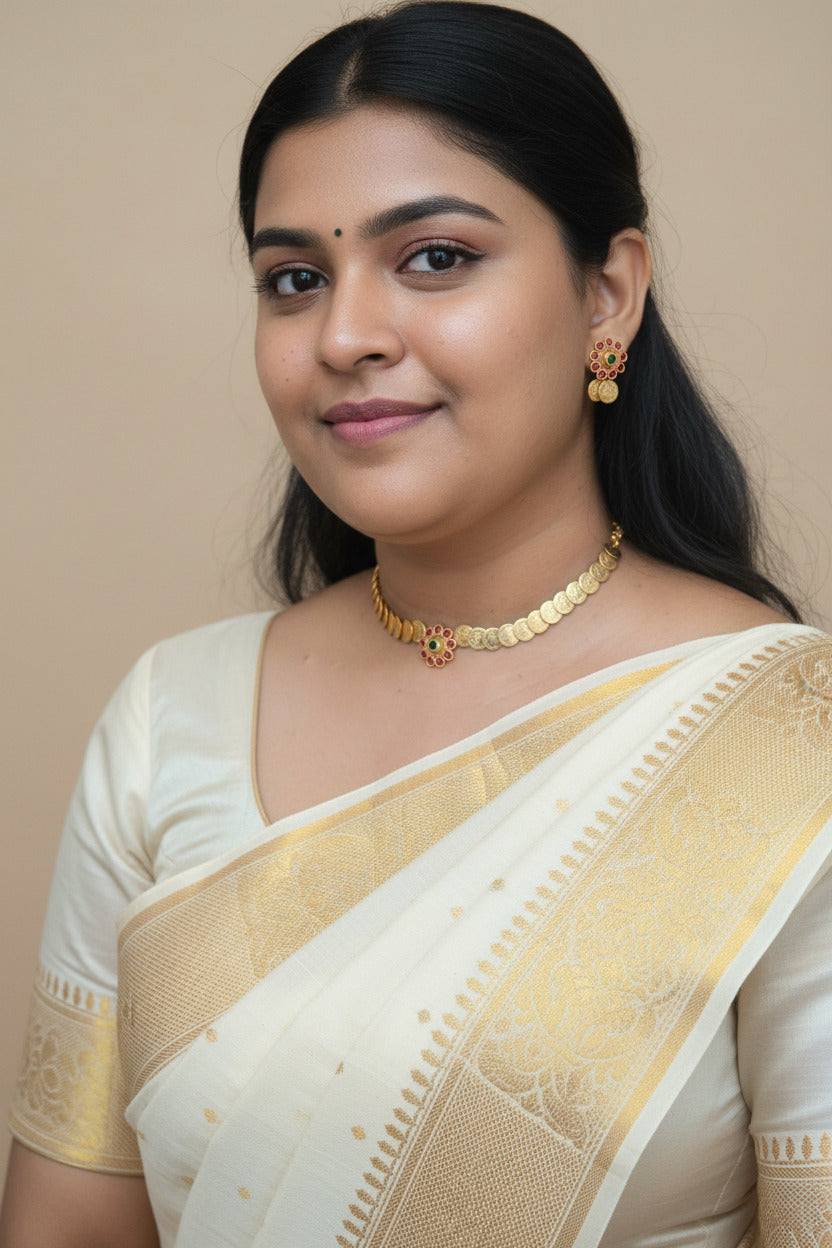 Mallika floral coin choker set