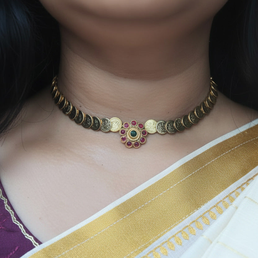 Mallika floral coin choker set