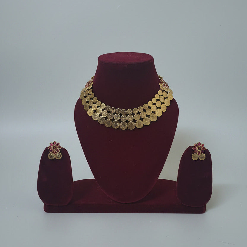 3 layer coin hasli necklace set