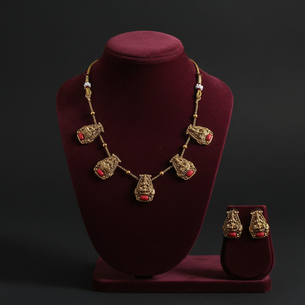coral lakshmi necklace set