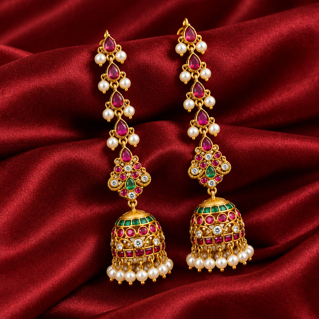 Kemp jhumka with Earchains
