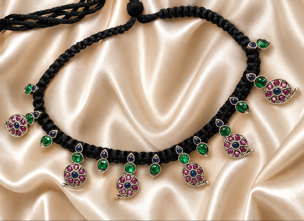 Tharika Black thread necklace set