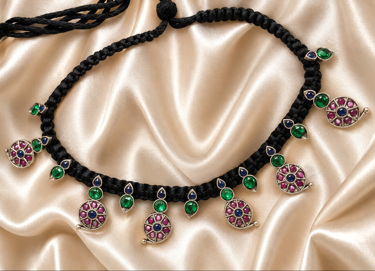 Tharika Black thread necklace set