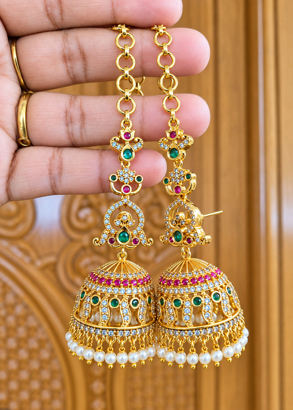 Kruthika AD Jhumka with Earchains