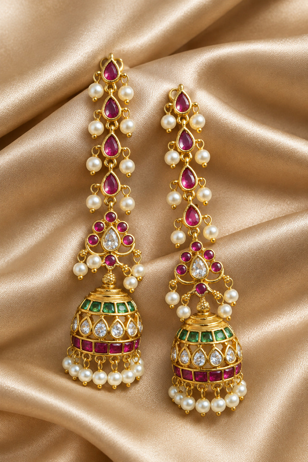 Manohari Kemp Jhumka with Ear chains