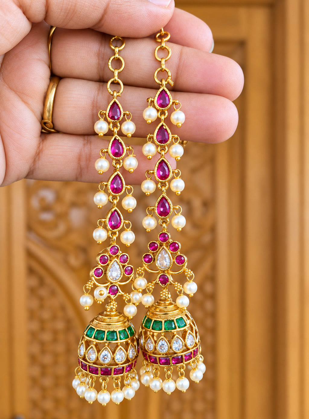 kemp jhumka with earchains