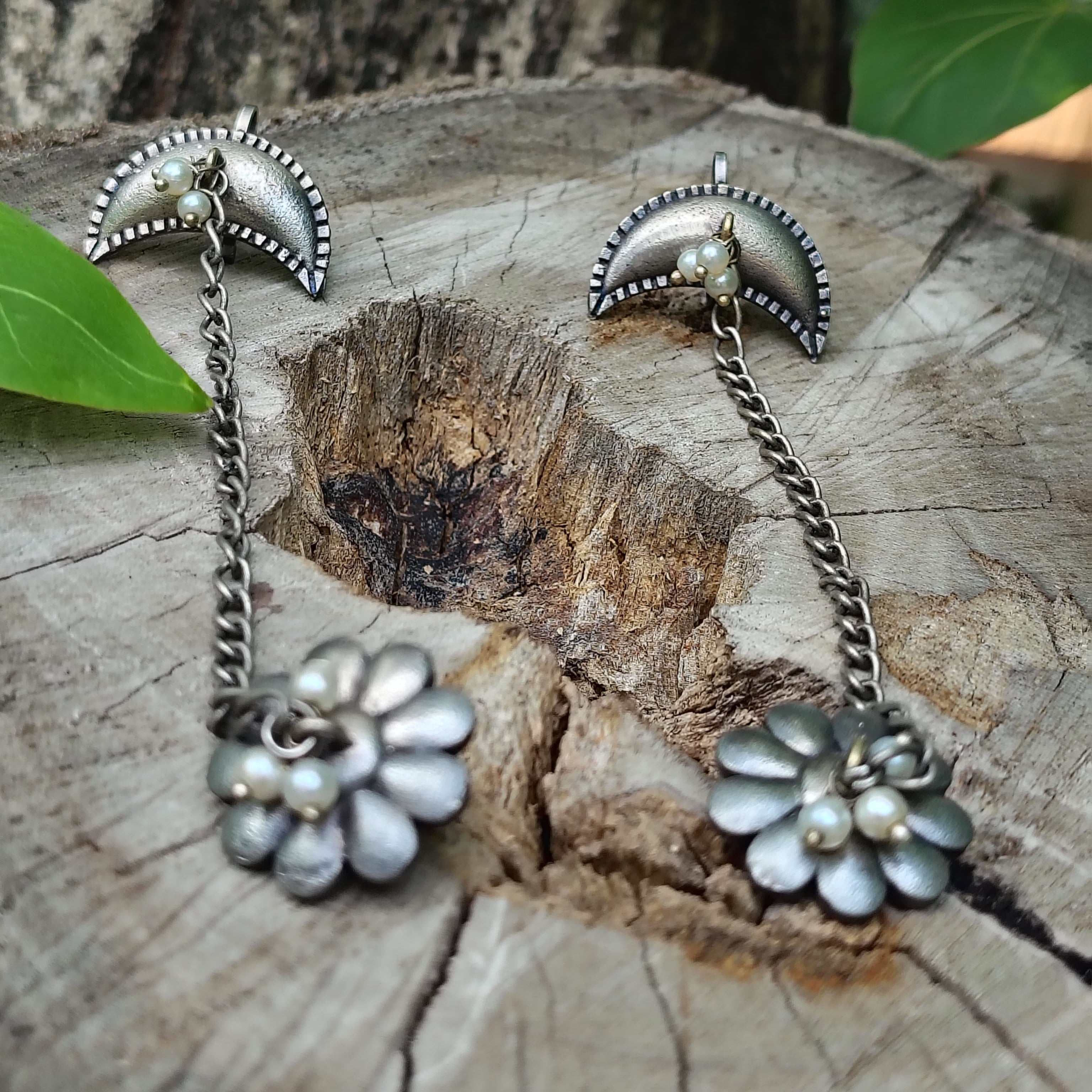 Moon floral Brass ear cuff