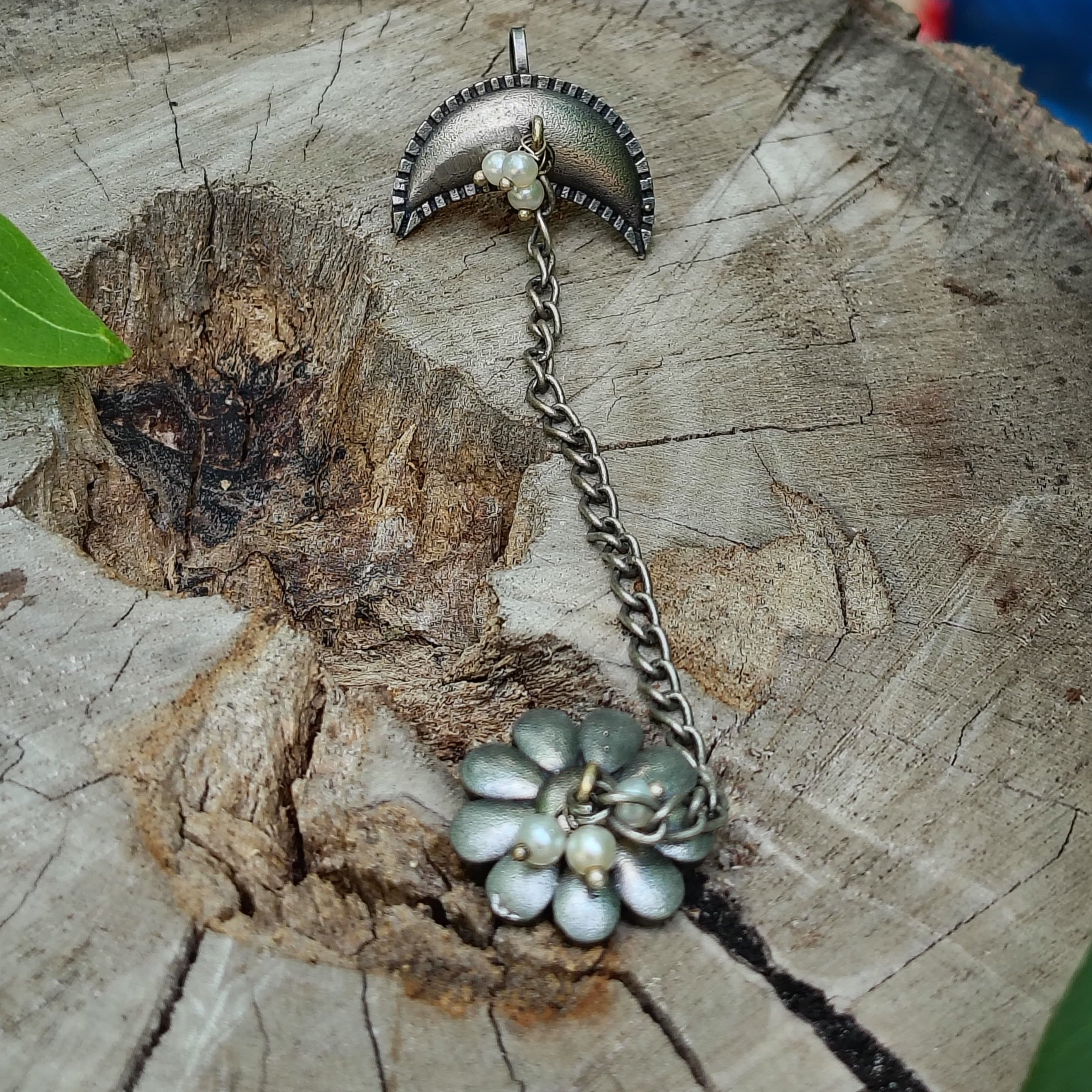 Moon floral Brass ear cuff