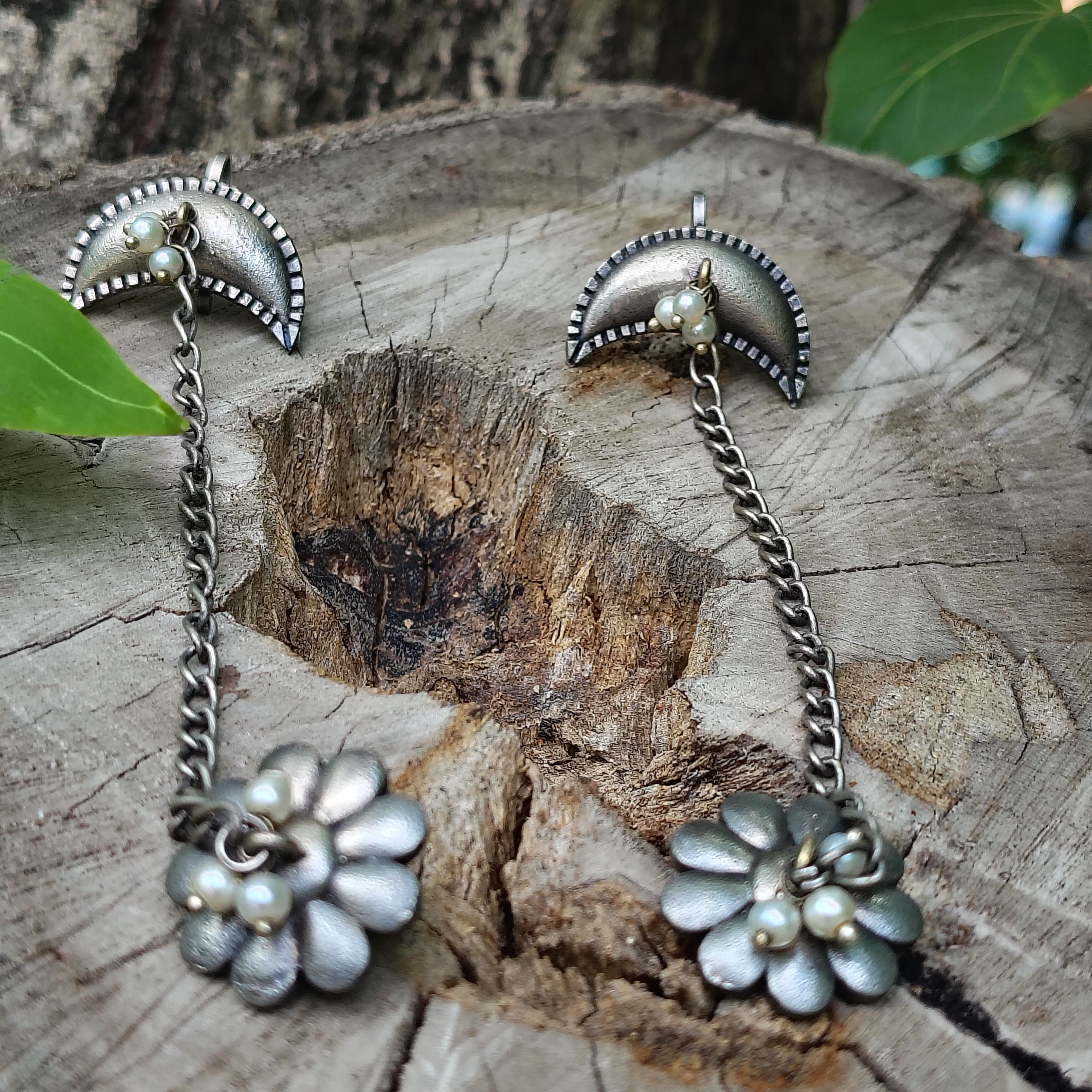 Moon floral Brass ear cuff