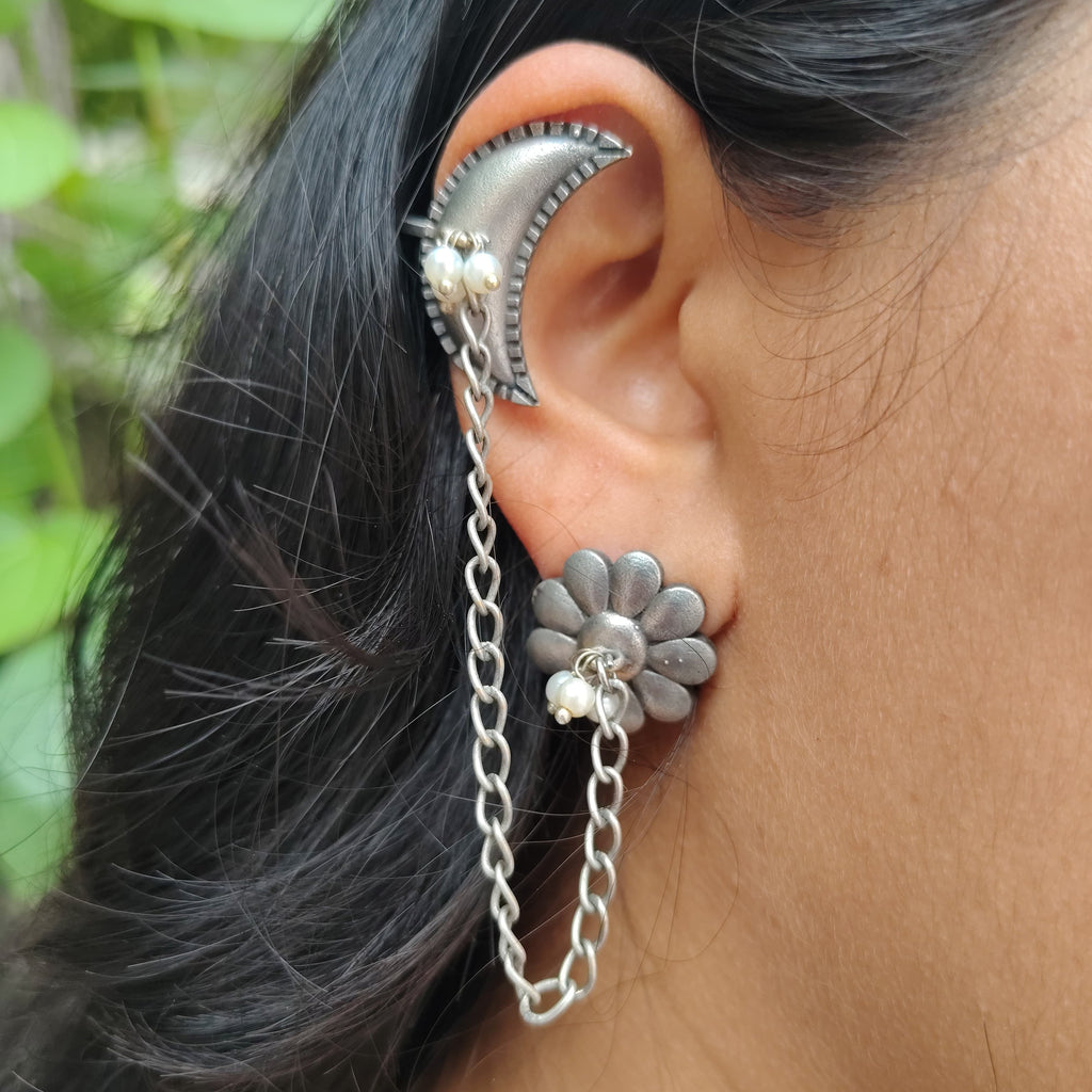 Moon floral Brass ear cuff
