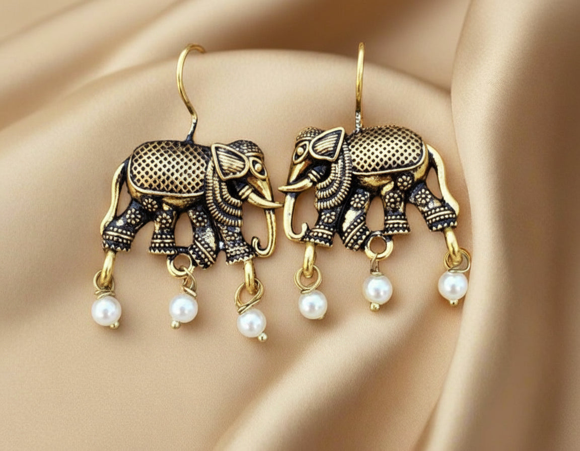 Oxidized Gold tone Elephant Hook Earrings